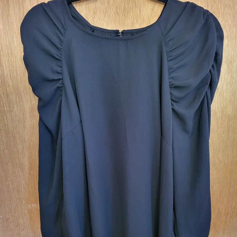 Who What Wear black chiffon style puff pleated long sleeve blouse. Med - Picture 14 of 14